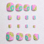 conjunto de 24 unhas postiças para os pés - desenhos de e , cores misturadas vibrantes, quadrado, comprimento , perfeito para vestuário casual com ferramentas de incluídas