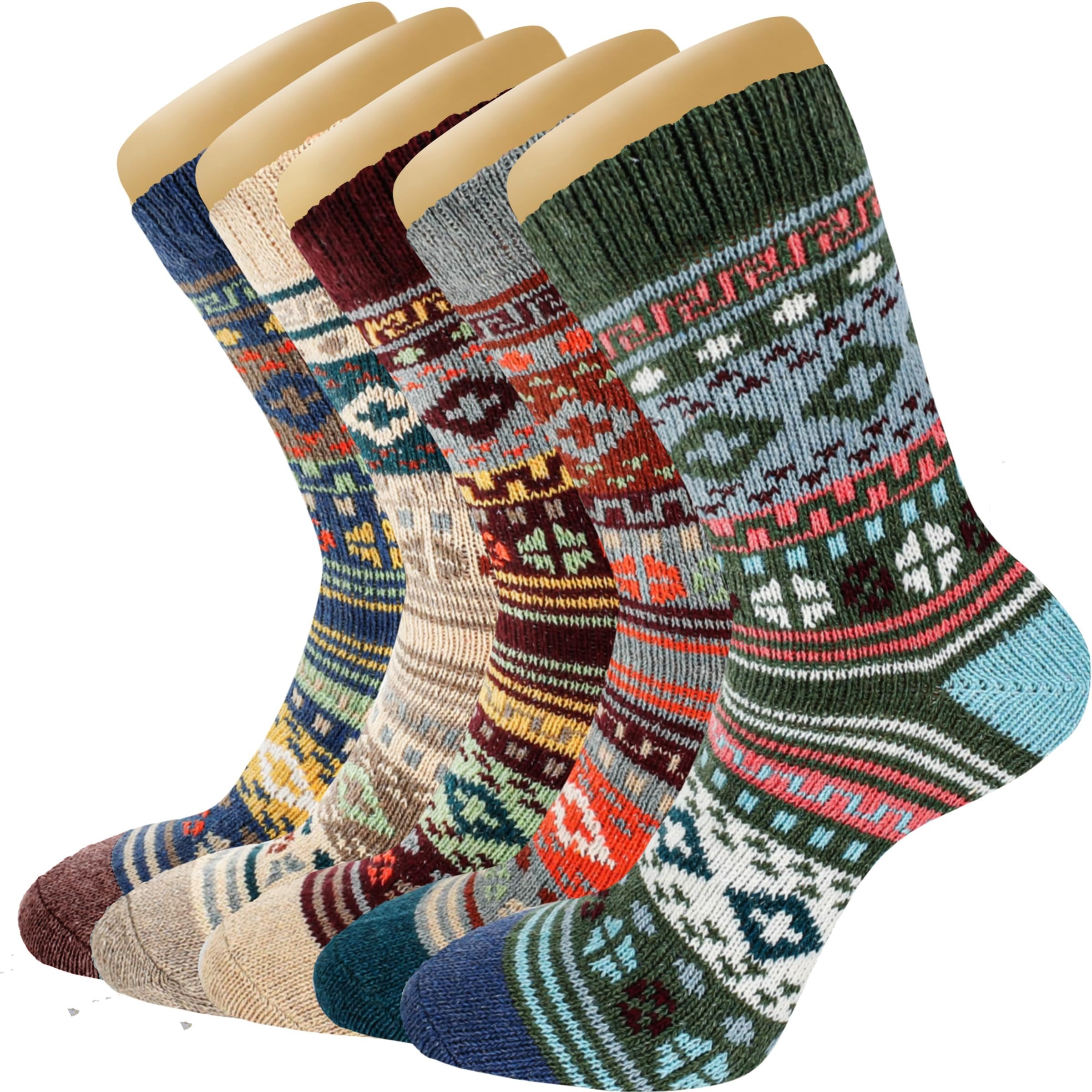 

5-pack Winter Socks For Men, Vintage Pattern, Mid-calf Knit Polyester, Hand Wash Only, Autumn/winter Season