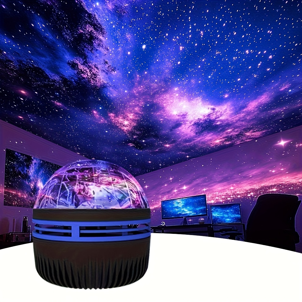 YETHKE 7-Color LED Aurora Projector with Remote Control - USB-Powered for galaxy Night Light, 36V Safe Operation, Black Ambient Lighting for Bedroom & Music Room Decor, Vibrant for galaxy Effect, Versatile Color Options, Remote Controlled Projector, Celestial Theme, Highquality Leds