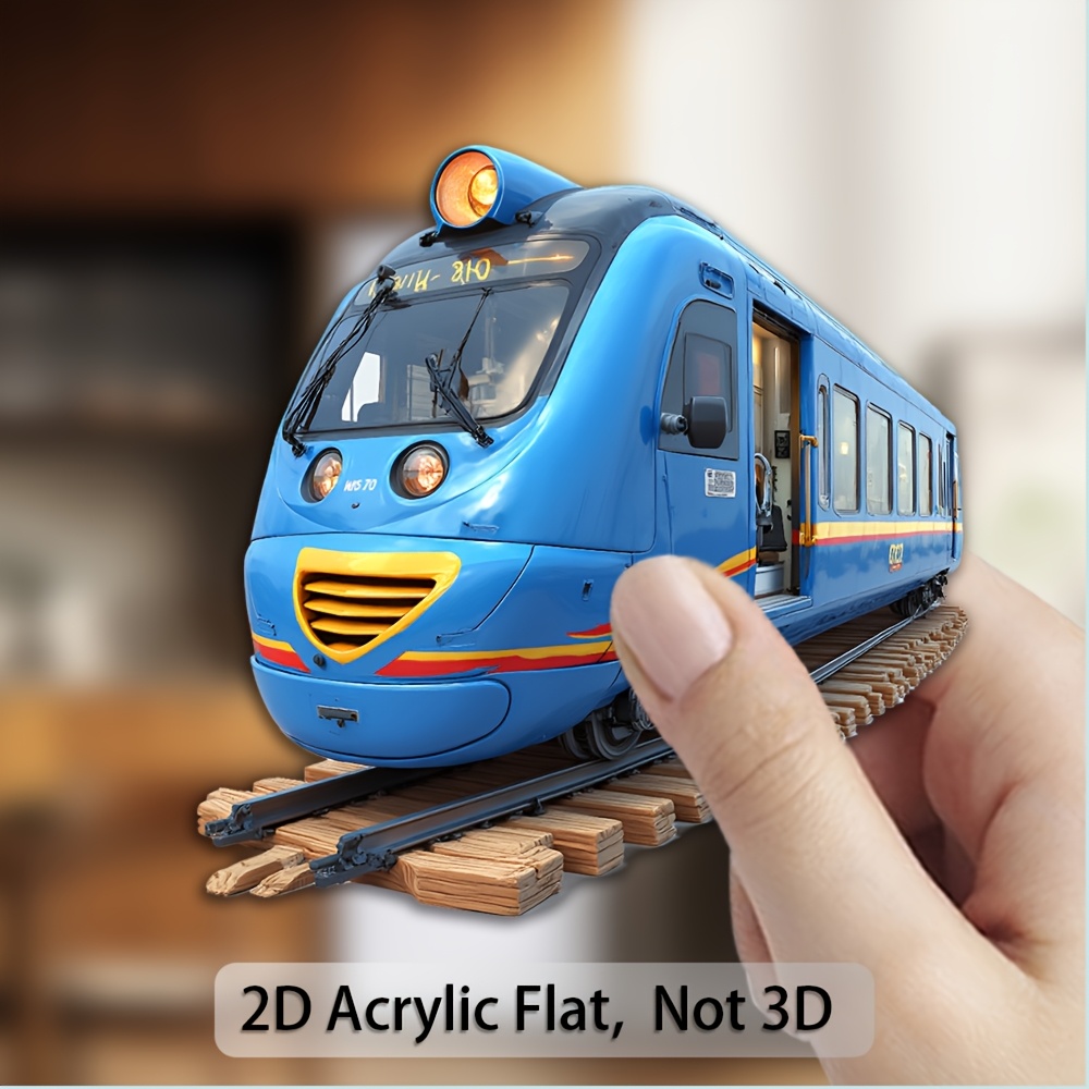 TEMU 1pc Modern Train Magnet, Suitable For, Train Collectors And Enthusiasts - Dynamic Striped Acrylic And Rubber Magnet With Base, For Fridge,