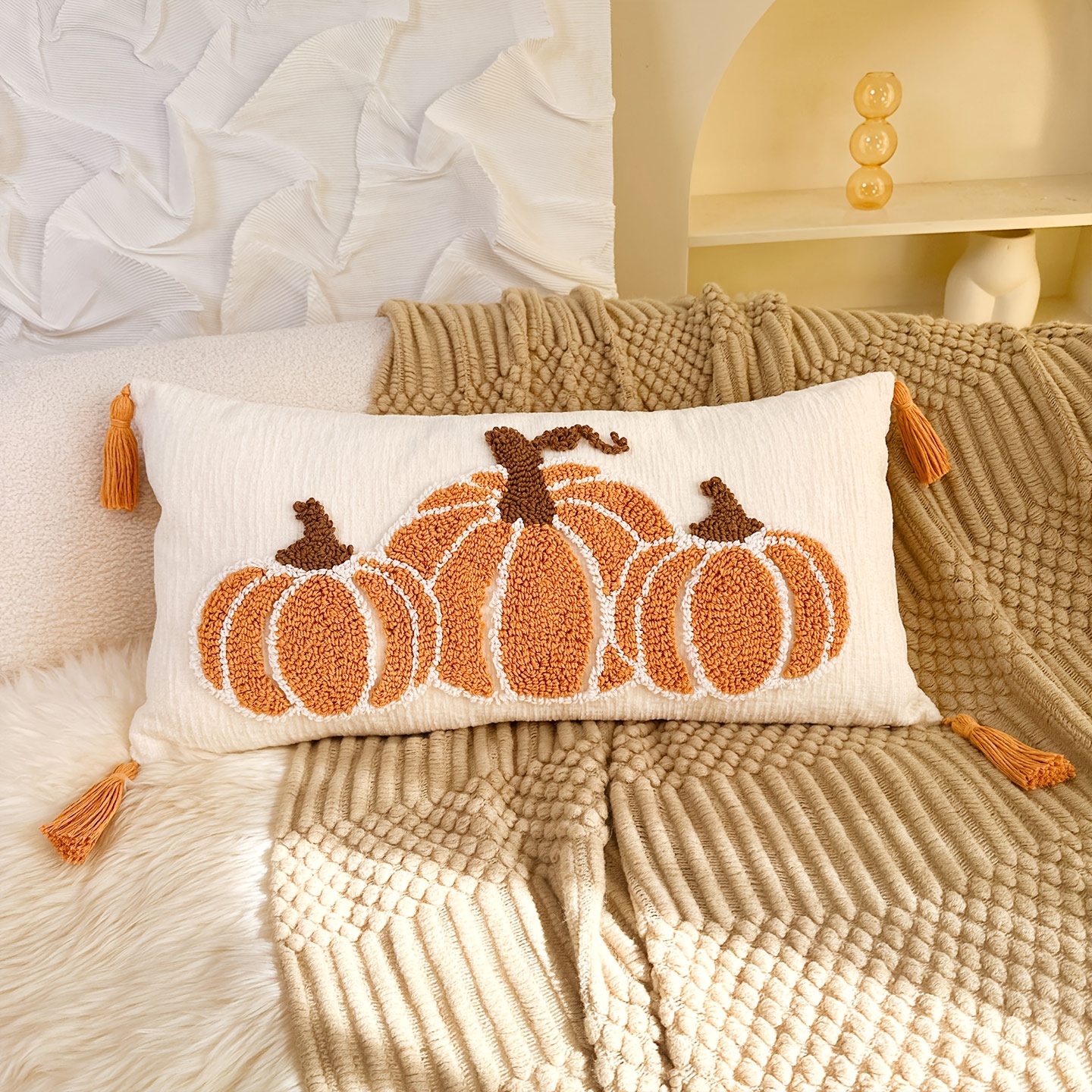 TEMU 1 pièce Housse de coussin brodée de style bohème et ferme pour canapé, taie d'oreiller rétro à fermeture éclair avec housse décorative, 18x18