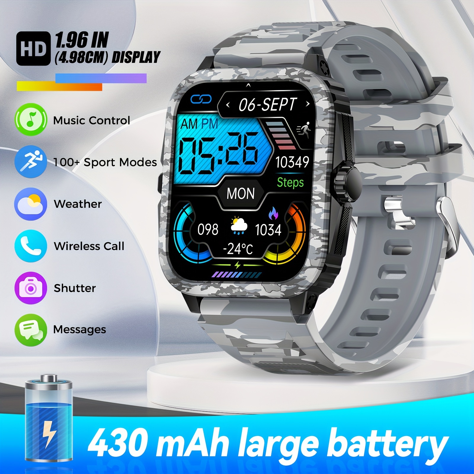 best smart watch women hd screen 430mah Temu