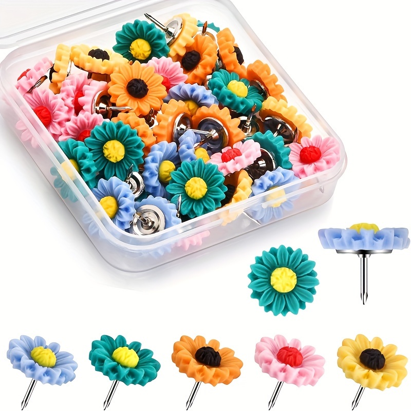 

40pcs Push Pins, Decorative Thumb Tacks, Flower Decorative Pins And Tacks, Cork Board Thumbtacks, Cute Thumbtack For Wall And Bulletin Board, Map Pins