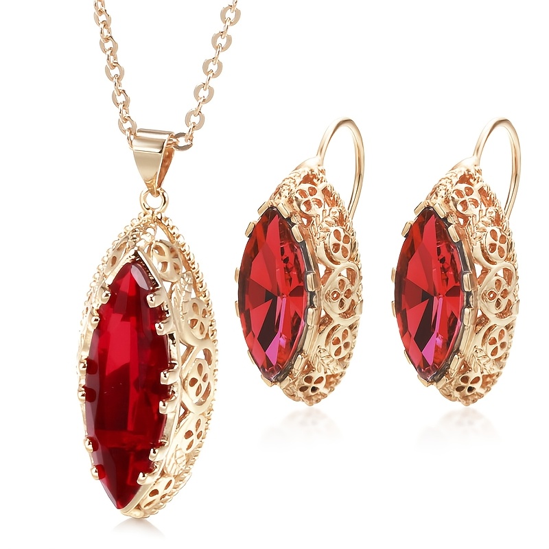 TEMU Juego de 3 Piezas de Joyería para Mujeres con Colgante Geométrico Ojo de Caballo y Aretes, Accesorios para Banquete o - Regalo de o Día de San