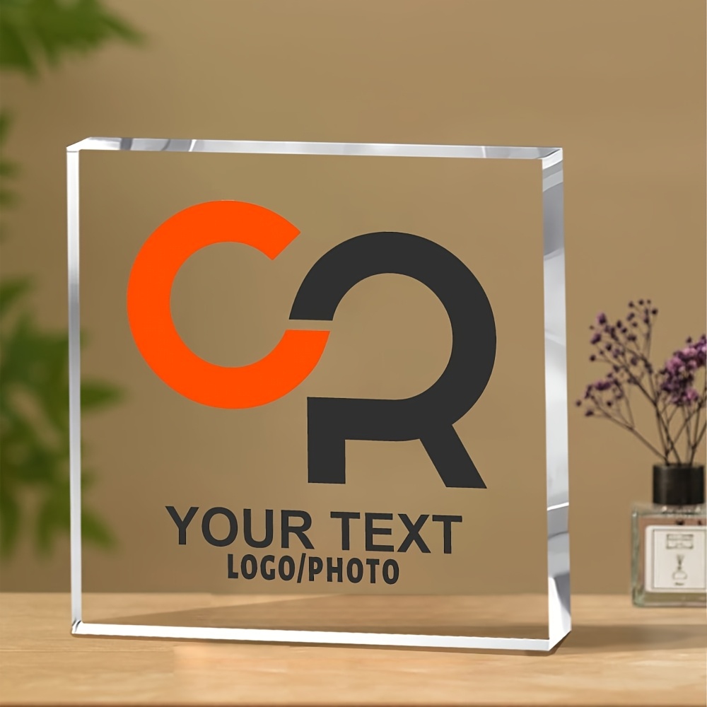 

1pc Customizable Acrylic Business Card Sign - Personalized 4x4 Inch Desk Decoration With Photo Display, Unique Gift Idea For Corporate And Personal Use