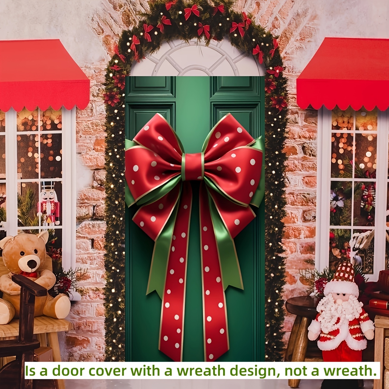 

1pc Of 35.4x70.8inch Christmas Door Cover, Christmas Banner With Green Background, , Christmas Party Decorations And Items