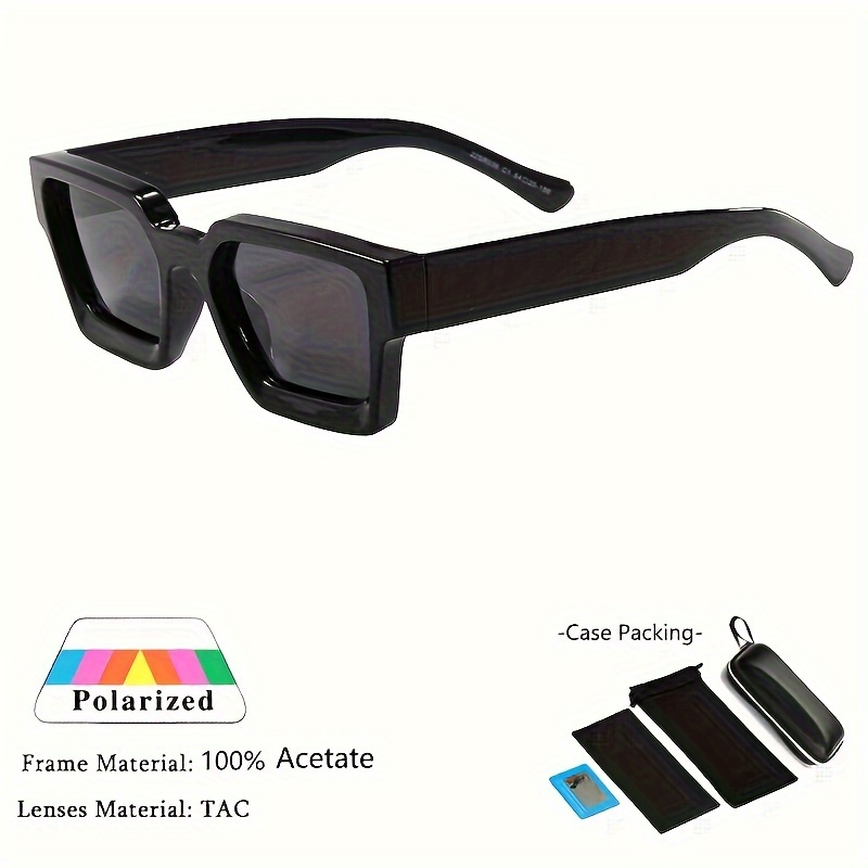 Men's 100% Acetate Square Frame Sunglasses Classic Retro Polarized Driving Sun Glasses Tac Thick Crystal UV400 Eyeglasses Shade,Temu