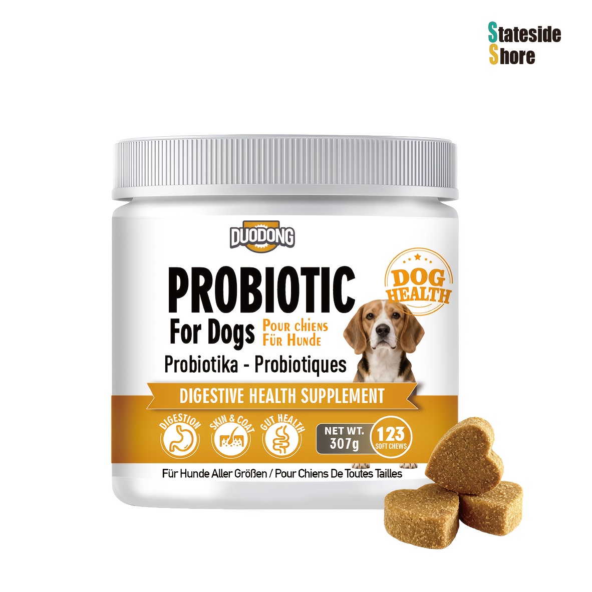 Dog Probiotics 123 Soft Chews | Gut Health & Digestive Enzymes | Support & Gas