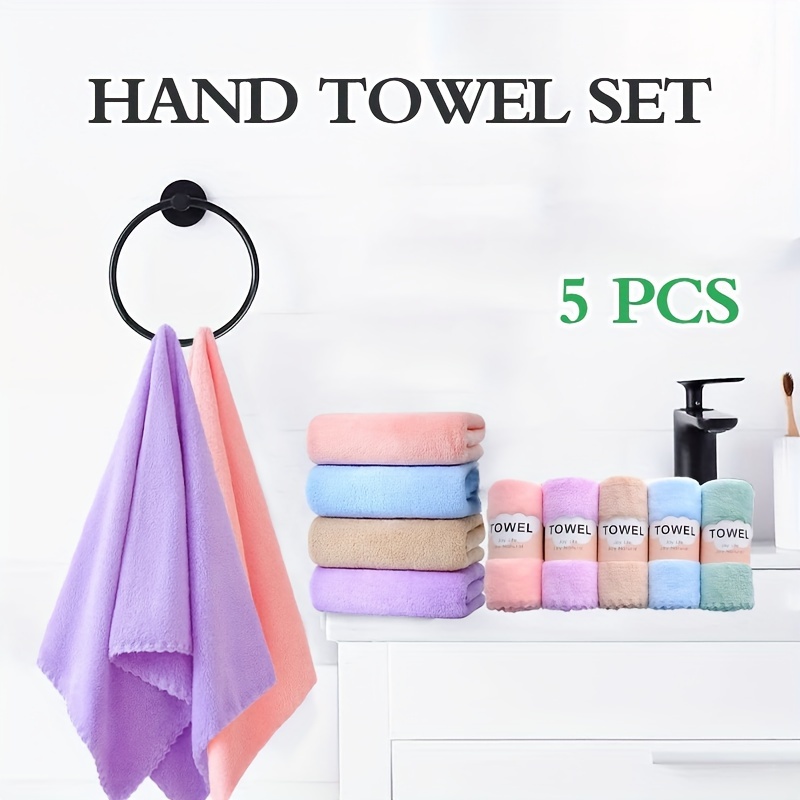 

5pcs Soft Absorbent Hand Towel, Coral Fleece Hand Towel, Quick-drying Hand Towels, Solid Color Face Towels, 13.7*29.5in