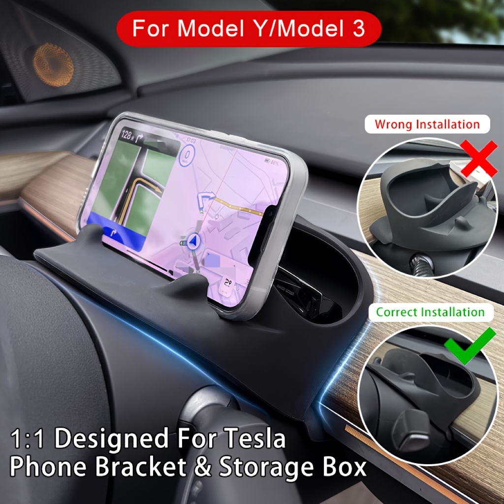 

Phone Holder For Tesla Steering Wheel Front Storage Box Glasses Box For Model Y Auto Interior Accessories 2023