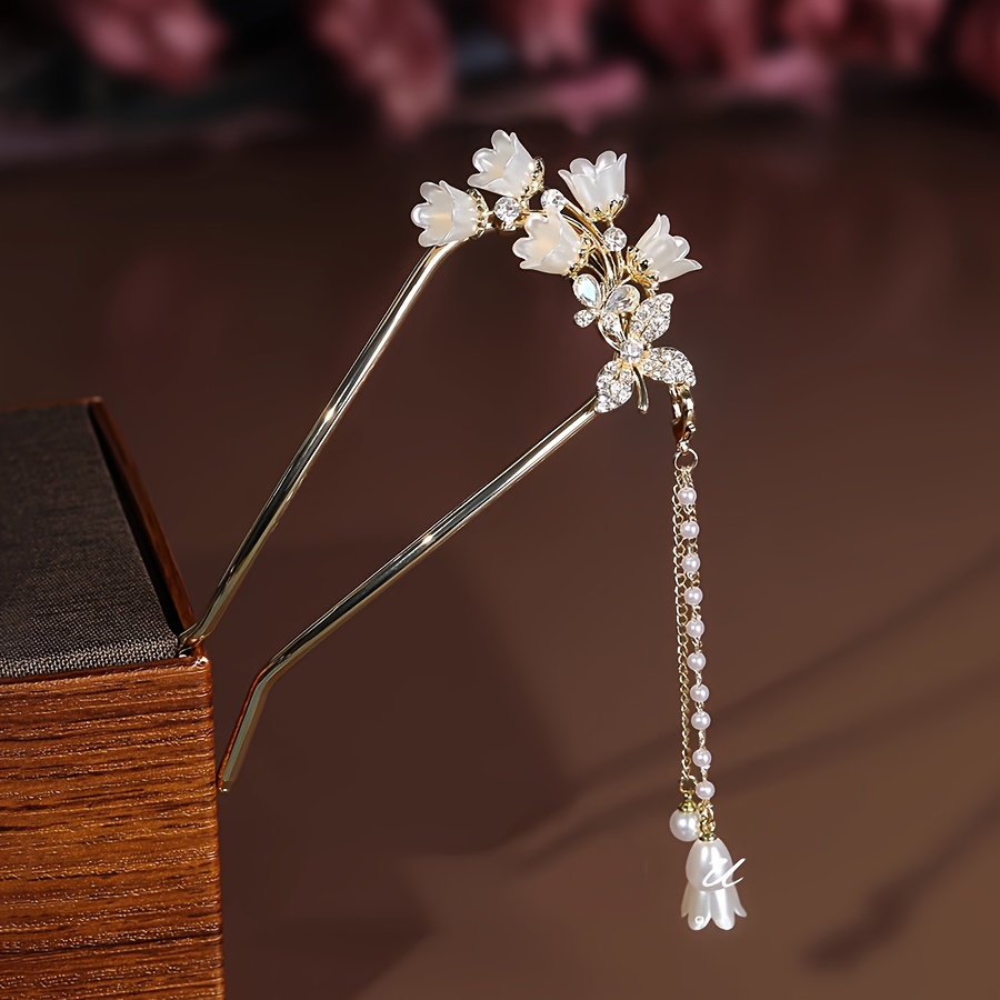U-shaped Hairpin Tassel New Chinese Style Women's Bun Hair Styling Flower Hairpin Step Shake Headdress