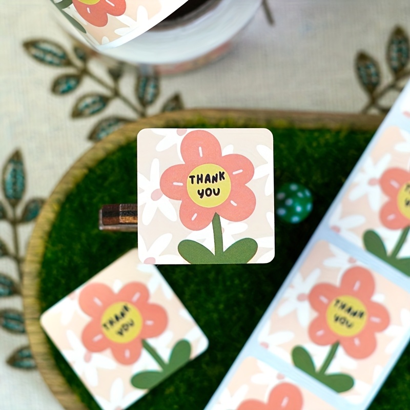 300pcs Floral Thank You Stickers - 1.18in Square Paper Labels Phrases, Suitable For Gifts, Envelopes, Weddings,…: retailer-supplied image