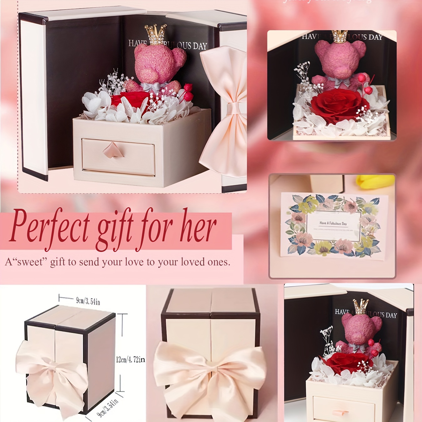1 set real rose gift box with heart shaped exquisite necklace elegant versatile jewelry romantic creative birthday anniversary valentines day mothers day gifts for women details 5