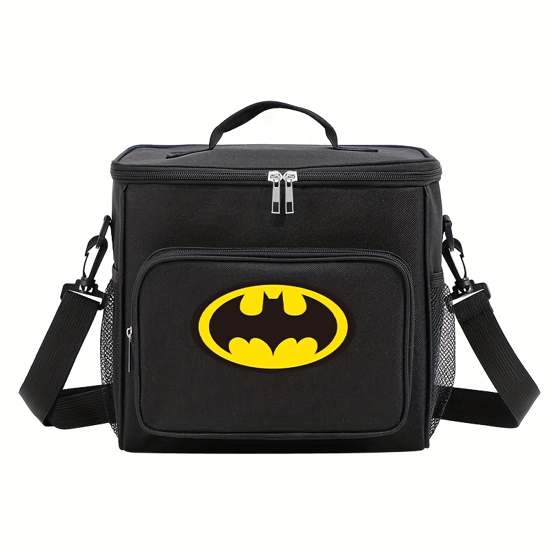TEMU Wb Personalized Batman Lunch Bag, Custom Name Insulated Dual Compartment Lunch Tote, Adjustable Crossbody Strap, Leakproof Reusable Spacious Bag