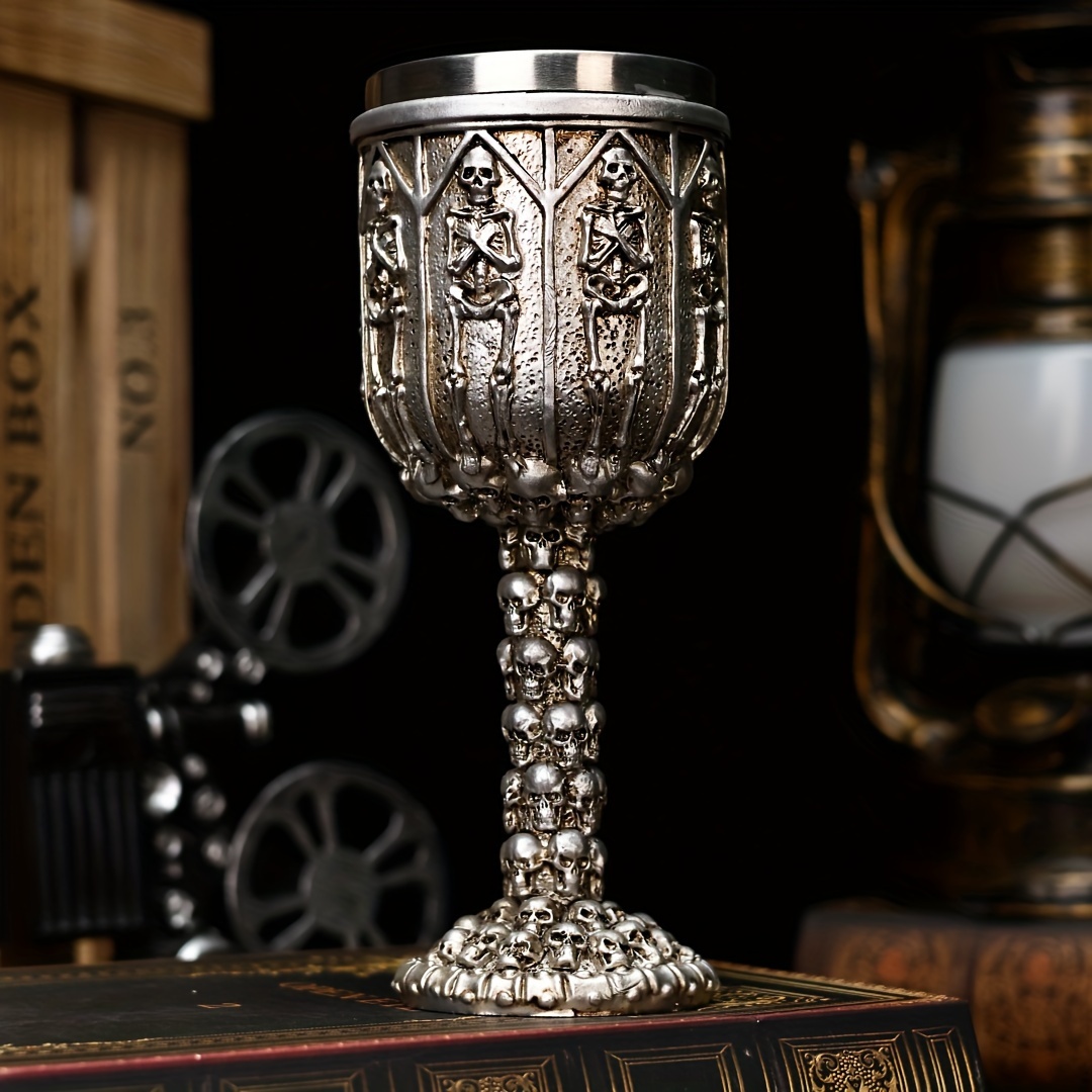 TEMU [] Gothic Stainless Steel Wine Goblet - Intricate Engraved Design, Reusable Cocktail Glass For Halloween, , Or Themed Parties, Hand Wash Only,