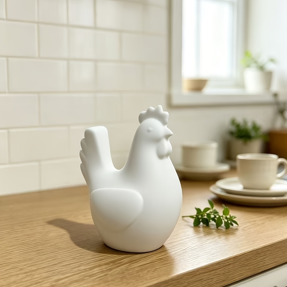 TEMU Chick Ornament" Features A Rounded, Minimalist Silhouette With A Small, Comb And Tail Feathers. Suitable For Cabinets, Dining Tables, And