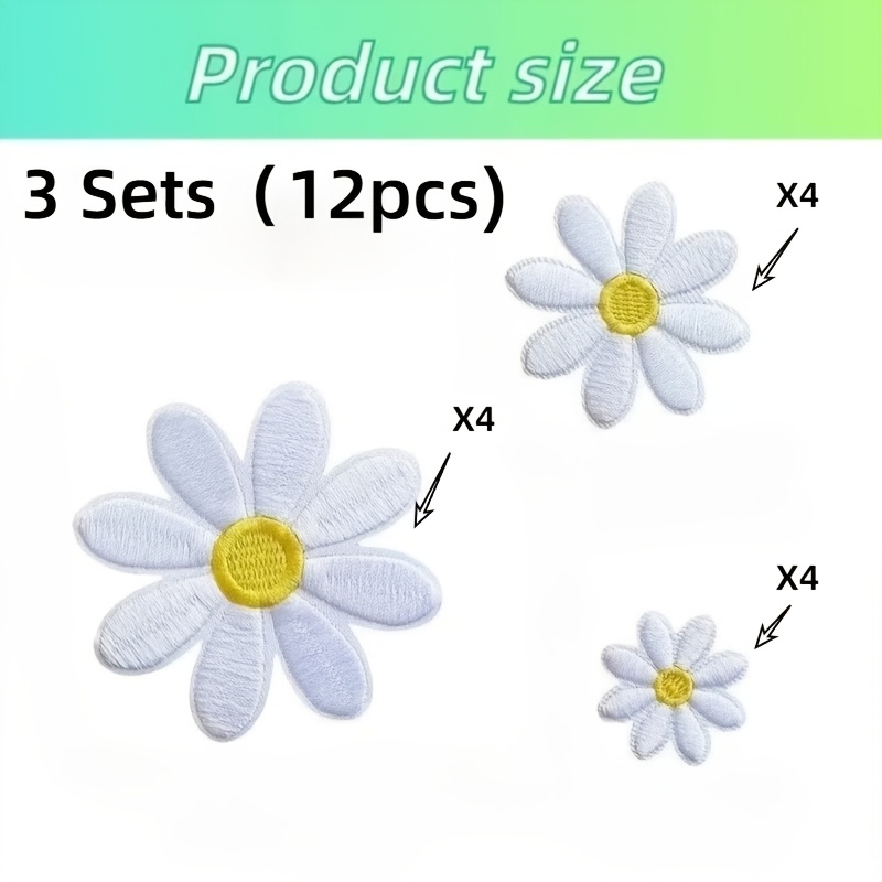 TEMU 3 Set (12 pz) Adesivi Termoadesivi Ricamati a Margherita - Adesivi Termoadesivi su Tessuto con su Sfondo , Adatti per Decorazioni Fai da Te come