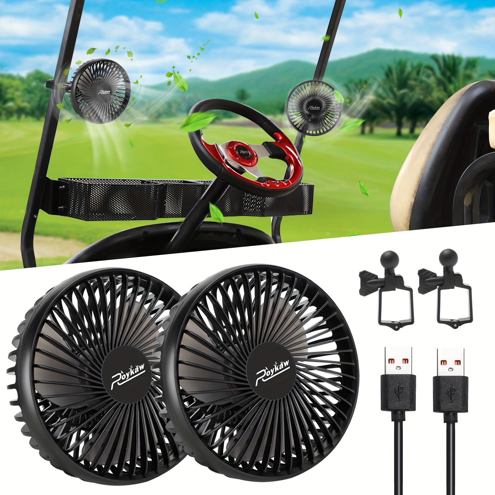 

Golf Cart Fan Portable Usb Input Compatible With Ezgo , With 3-speed Settings, 360 Degree Rotation, Low Noise Designed, Quick Release