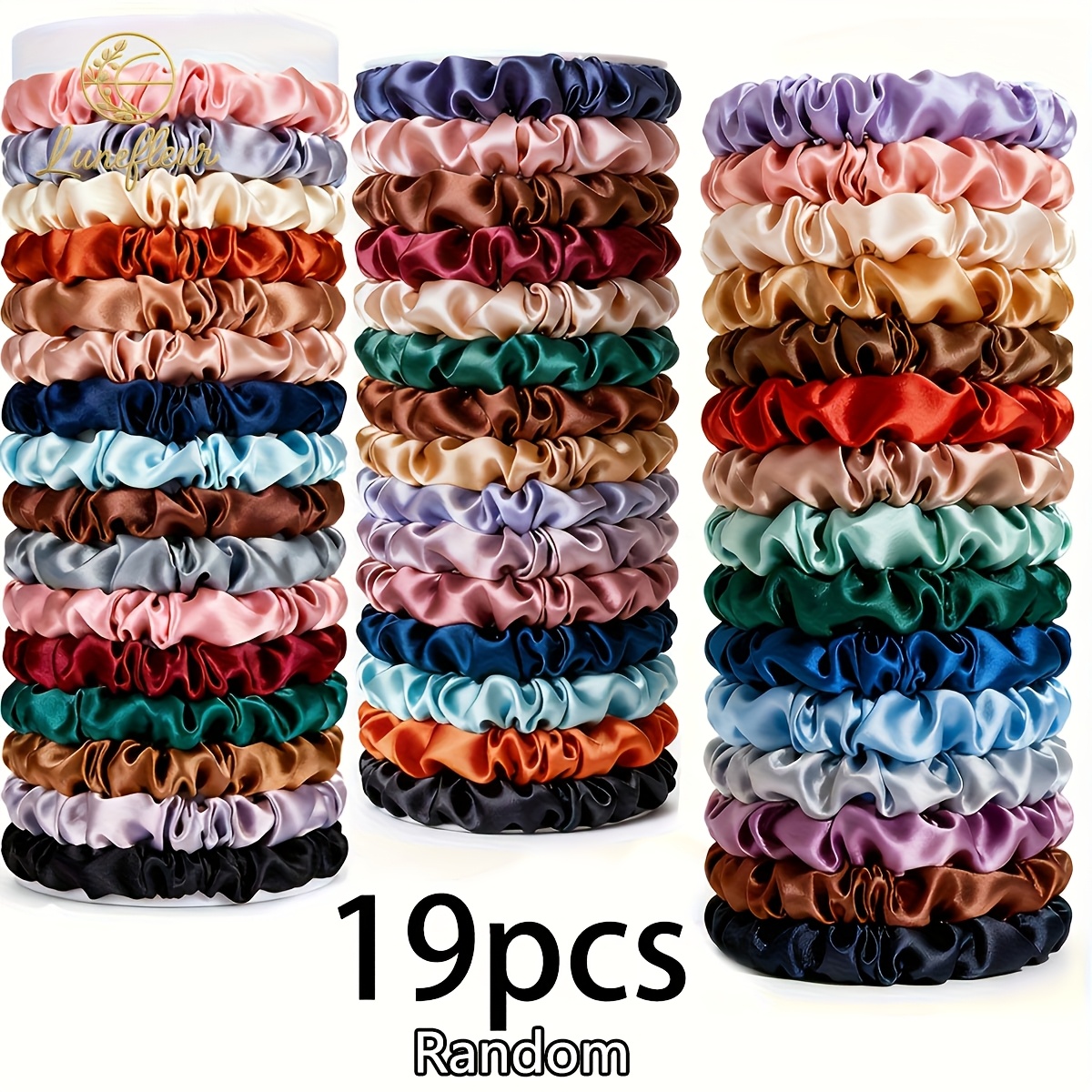 Image of 19 Pcs Random Satin Hair Elastics Set - Mixed Color Thin Scrunchies | Stretchy Hair Ties For Women & | Assorted Colors Hair Accessories