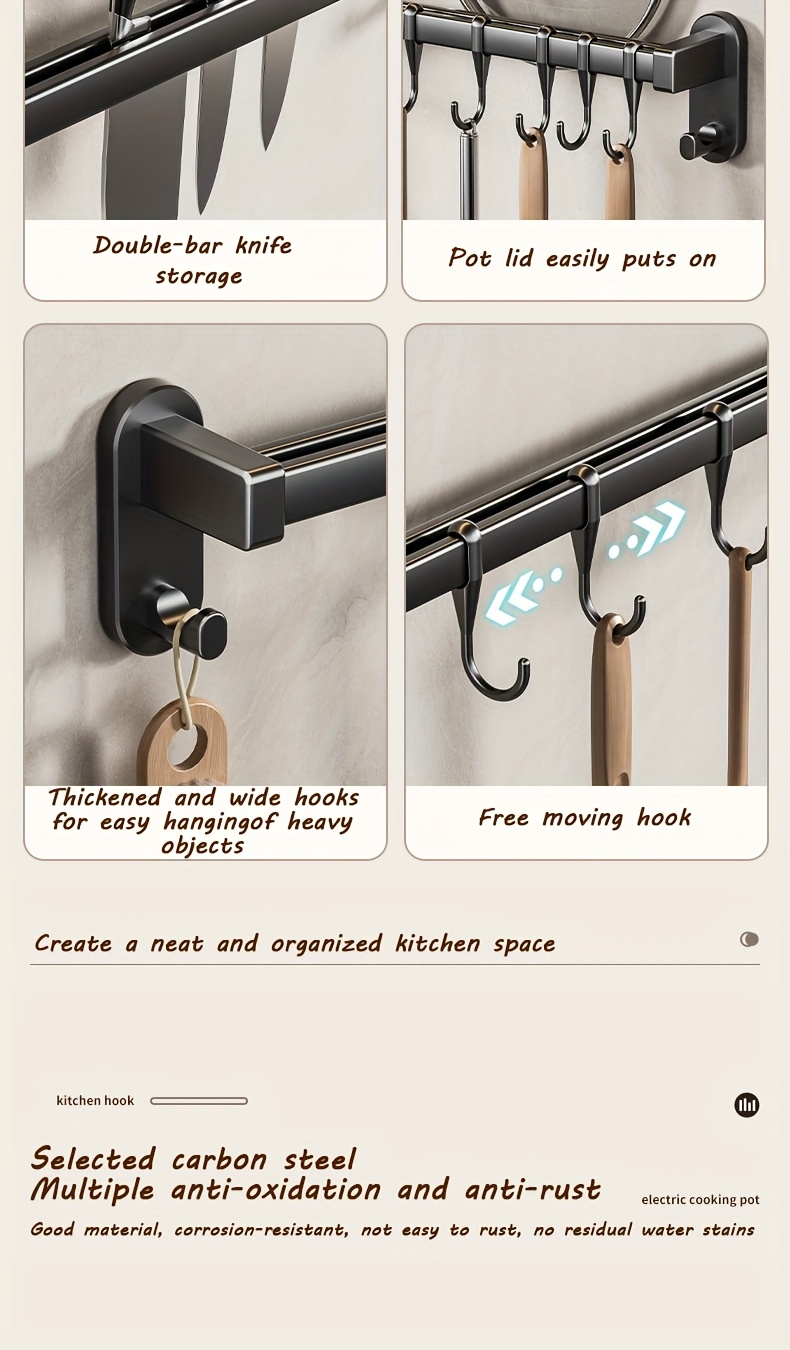 1pc Estante de Almacenamiento Multifuncional para Cocina - Organizador Montado en la Pared de Plástico Duradero con Adhesivo sin Clavos y Tornillos Perforados, Diseño Elevado Ampliado para Utensilios, Cuchillos, Condimentos, Palillos, Trapos - Ahorro de Espacio en la Organización de la Cocina, Aspecto Moderno y Elegante | Construcción Robusta, Organizadores y Almacenamiento de Cocina