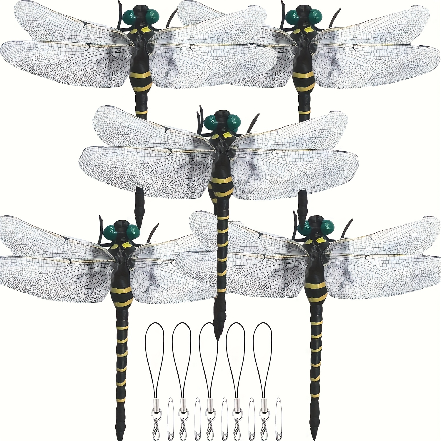 TEMU 5pcs Set Realistic Insect Repellent Models - 12cm Large | Bee/dragonfly Predator Simulation Model For Hiking, Camping & Fishing Protection,