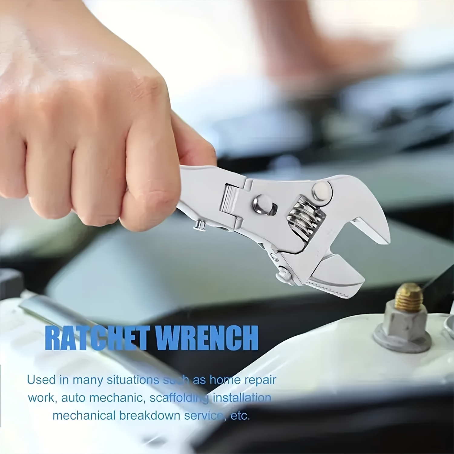 adjustable wrench 10inch to 12 inch ratcheting crescent wide jaw wrench retractable extension shank and 180 dgree rotating   home garage workshop Product details 6