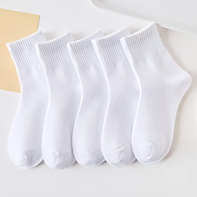 TEMU 10/20pcs Women's Pure White Ankle Socks - Soft Polyester Blend, Stretchy & Breathable, Perfect For Casual Attire