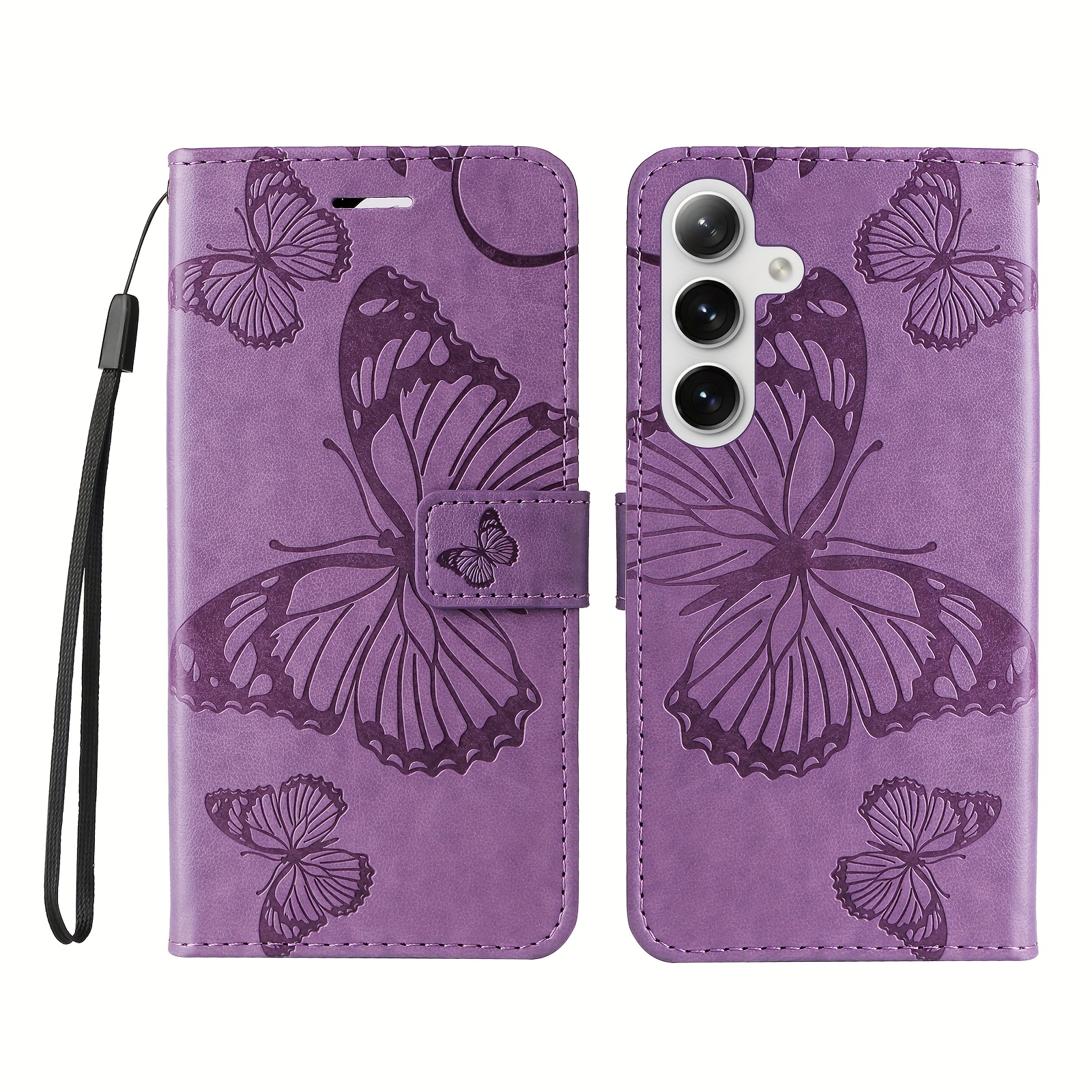 TEMU Étui de téléphone : Étui de luxe à papillon large en , housse à magnétique professionnelle avec fente pour carte, portefeuille porte-cartes