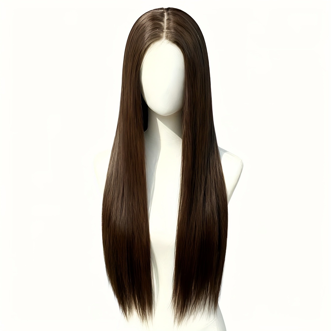 TEMU Brown Long Straight Middle Part Full Wig - High-temperature Synthetic Fiber, Suitable For Daily Wear, Parties & Halloween