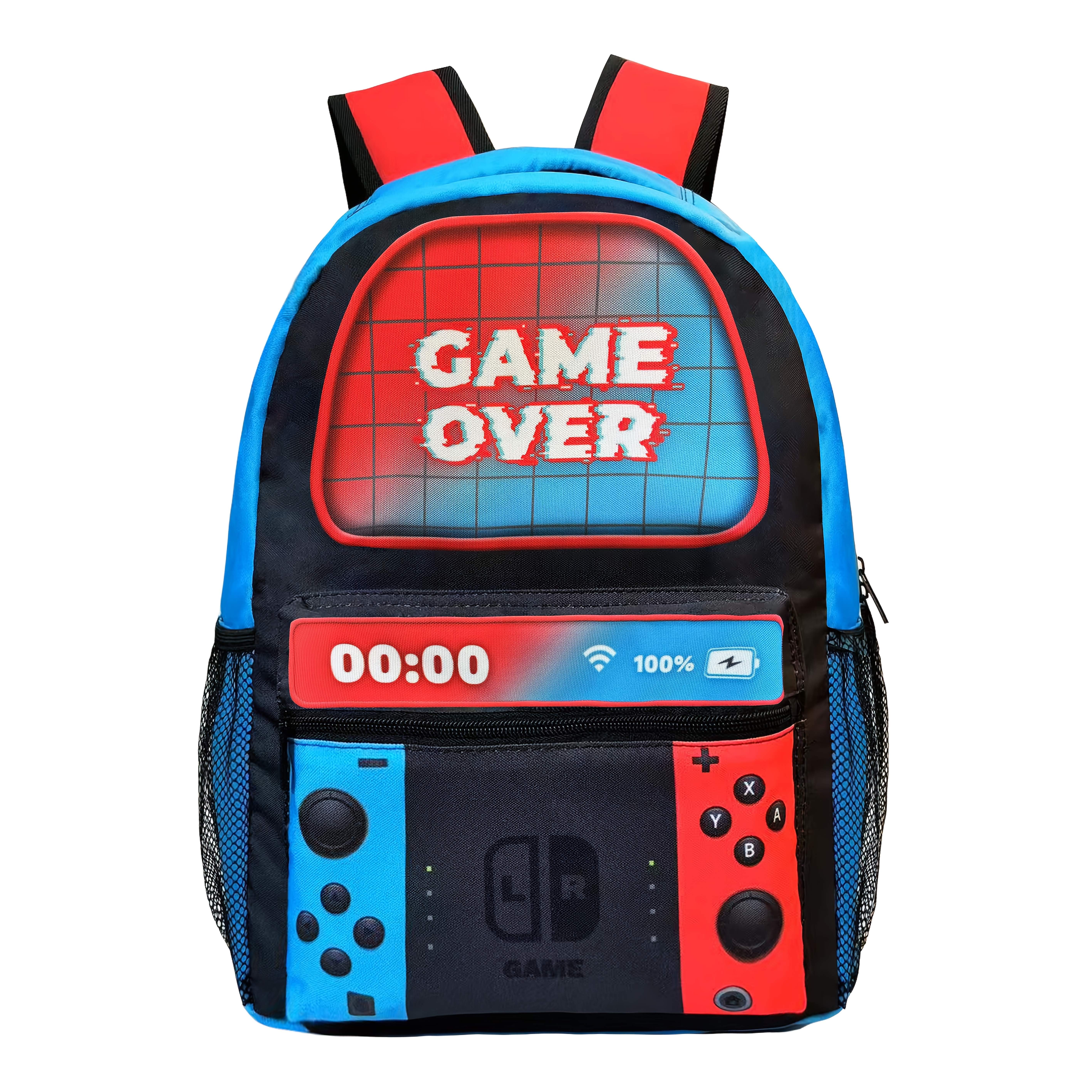 

Storage Printed Canvas Bag, Shoulder Backpack Gamepad Pattern Bag Sports Backpack For Suitable For Men And Couple, Color/blue/red