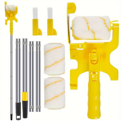professional paint edger roller brush kit multifunctional handheld paint edger tool with extension pole 2 rolling brushes and 2 small brushes for room wall ceiling indoor outdoor painting