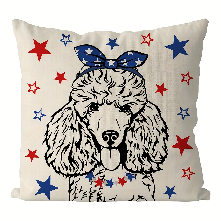

Patriotic Poodle Linen Throw Pillow Cover - 4th Of July & Memorial Day Decor, Zippered Cushion Case For Sofa And Home, Machine Washable - Available In 16x16, 18x18, 20x20 Inches (pillow Not Included)
