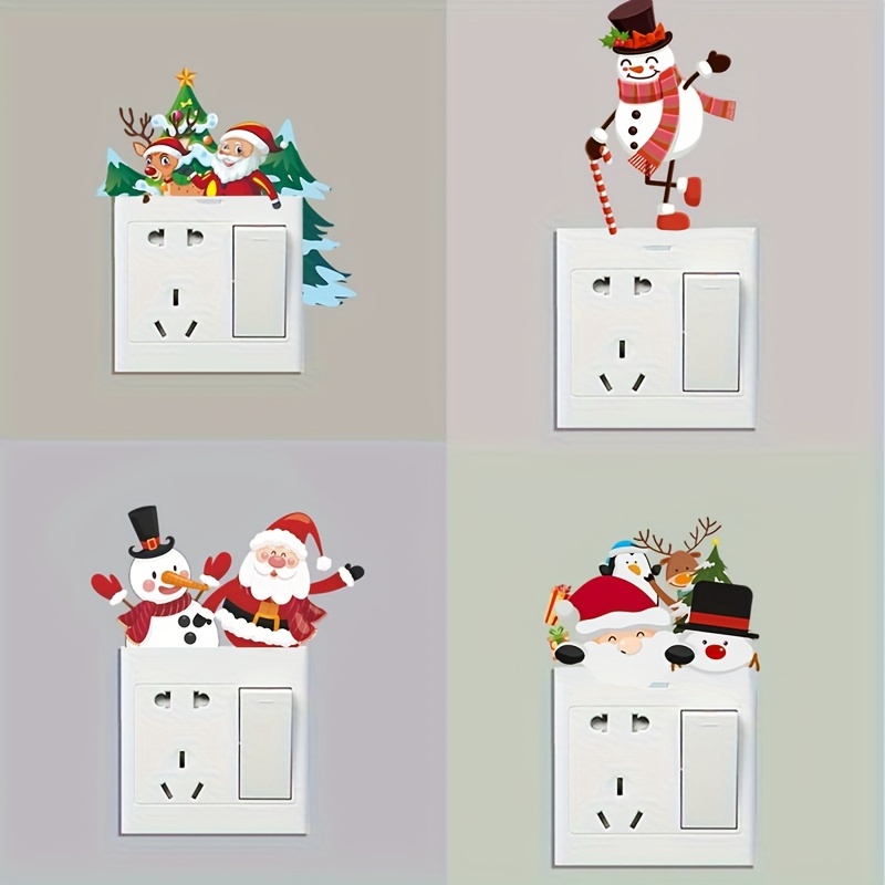 

4pcs Christmas Wall Decals, Santa Claus Snowman Elk , No-electricity Needed, Featherless, For Bedroom Living Room Switch Decoration, New Year Decor