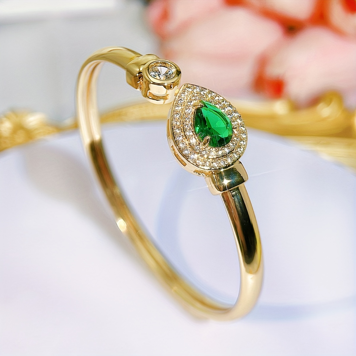 Heart CZ Bangle Adjustable Golden Plated