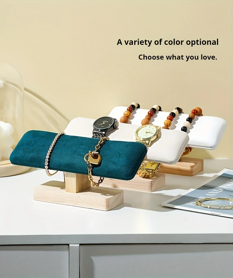 wooden watch display stand green velvet bracelet holder jewelry storage rack detachable bracelet pendant anklet tower stand suitable for home use and retail display retailers details 4