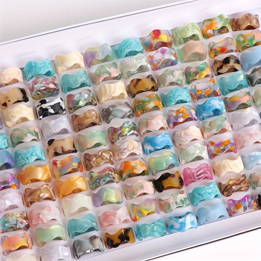10pcs Ocean Marble Texture Gradient Wave Open Resin Ring Set