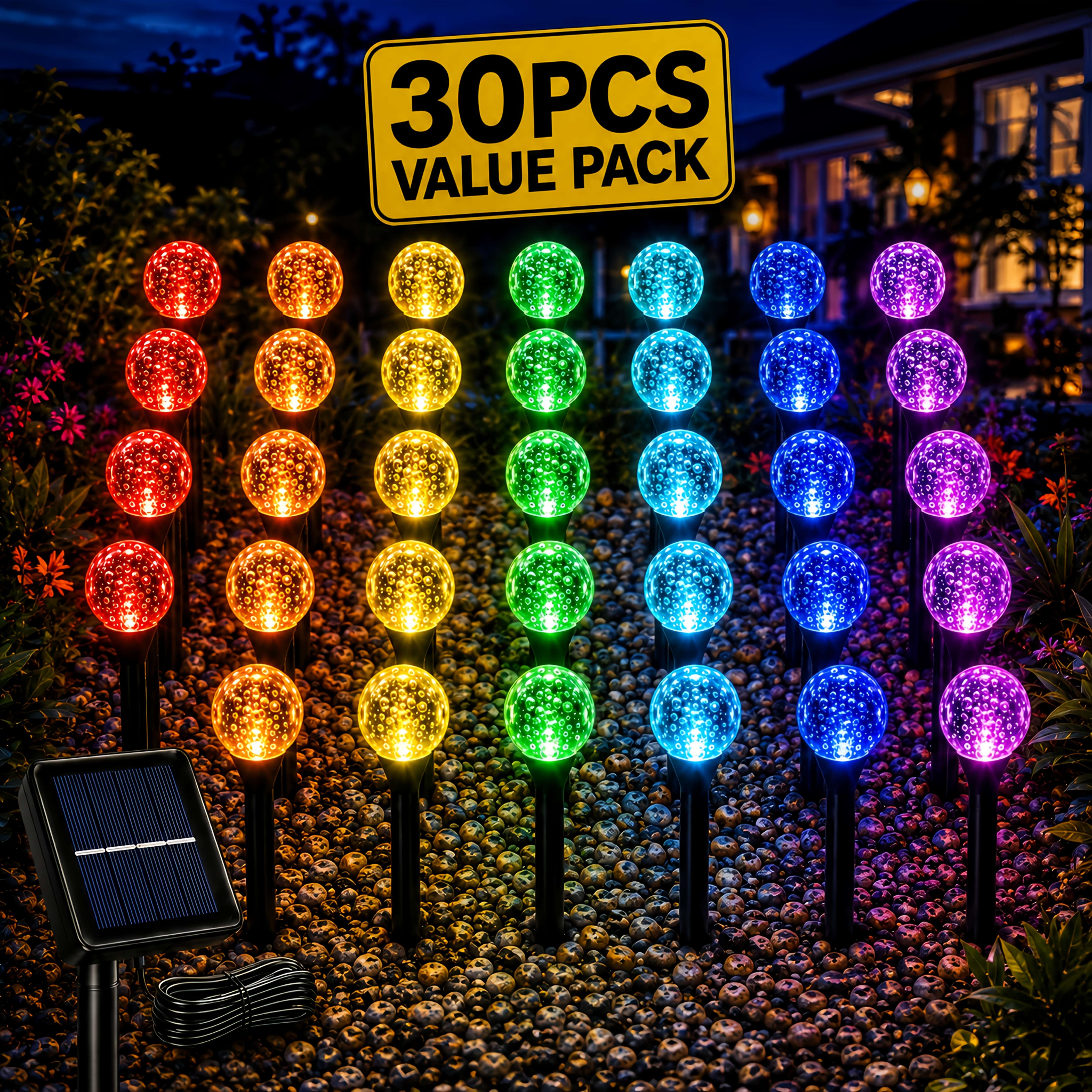 TEMU 30pcs Multicolor Solar Garden Lights Outdoor, Christmas Bubble Ball Pathway Lights, Smart String Lights Color Changing Solar Lights, Outdoor