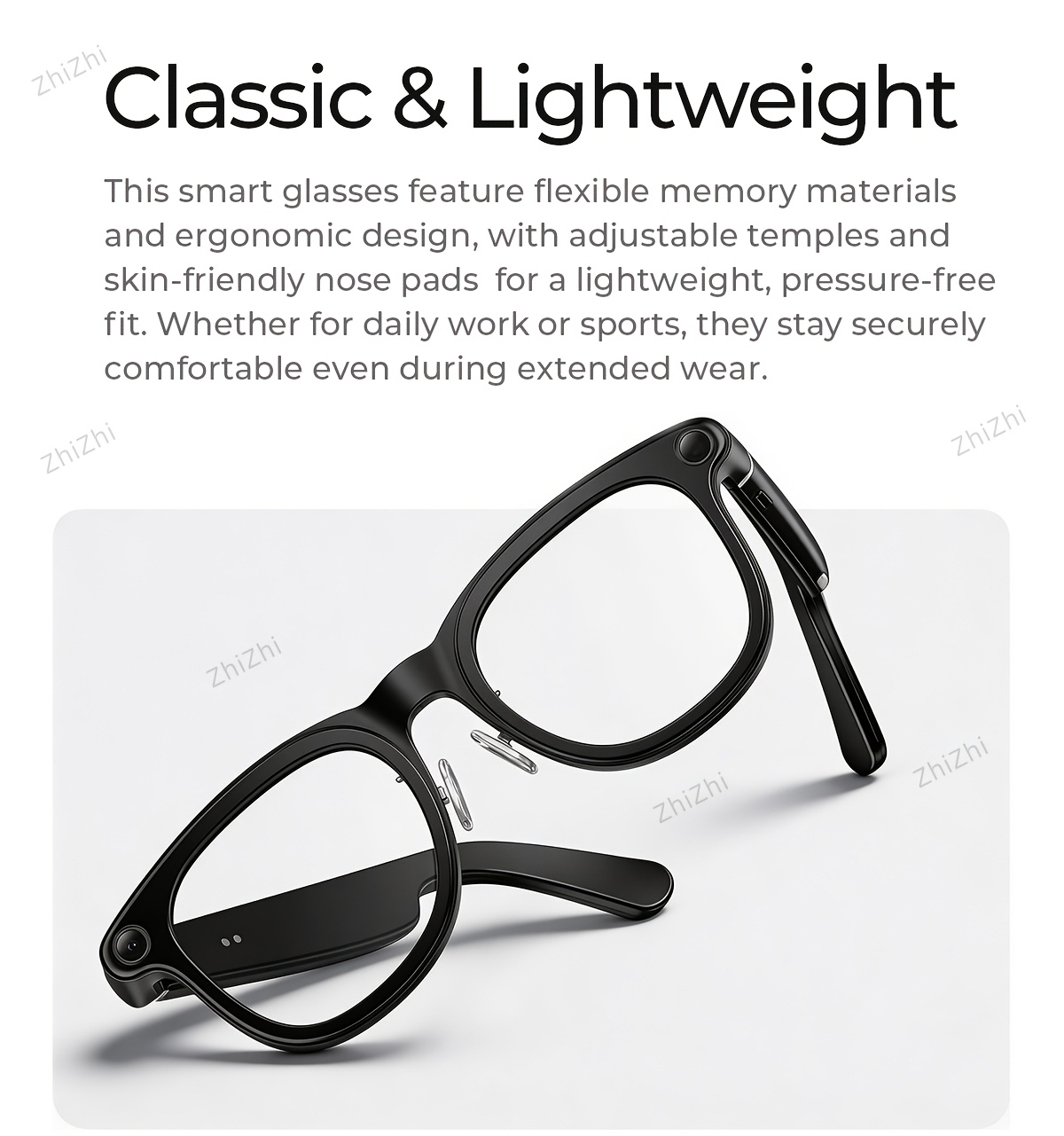 Zhizhi Ai Smart Glasses Ai with Camera And Audio for Men Women 4K with Charging Case Ai Smart Glasses Video Recording Chatgpt 800W Connect to Phone Equipped with a Chatgpt Translator And Dual Microphones for Noise Reduction