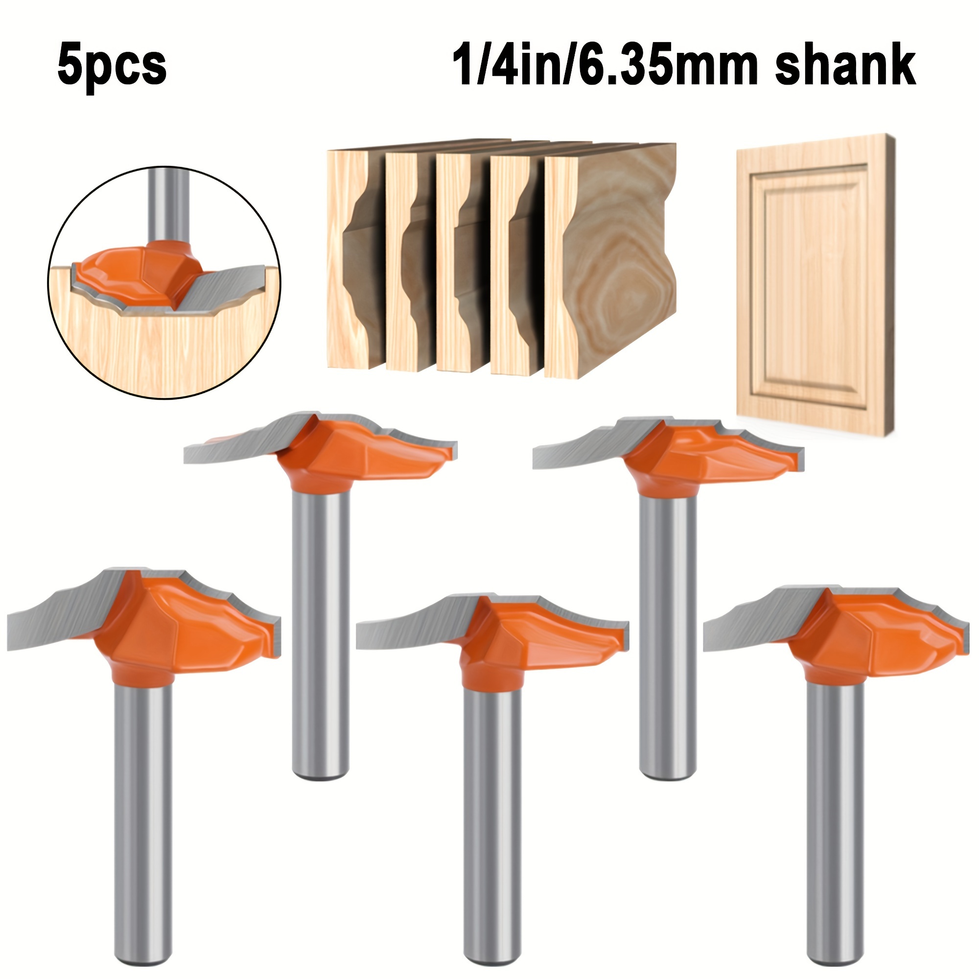 

5pcs Carbide Router Bit Set For Woodworking - 1/4" Shank, Ideal For Door Panels & Cutting Tasks