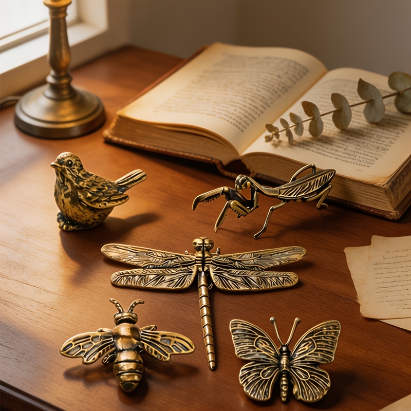 TEMU 5pcs Vintage Bronze And Insect Figurines, Desktop/bookshelf/foyer Decorative Ornaments, Exquisite Detail Collectible, Decor, Office Desktop