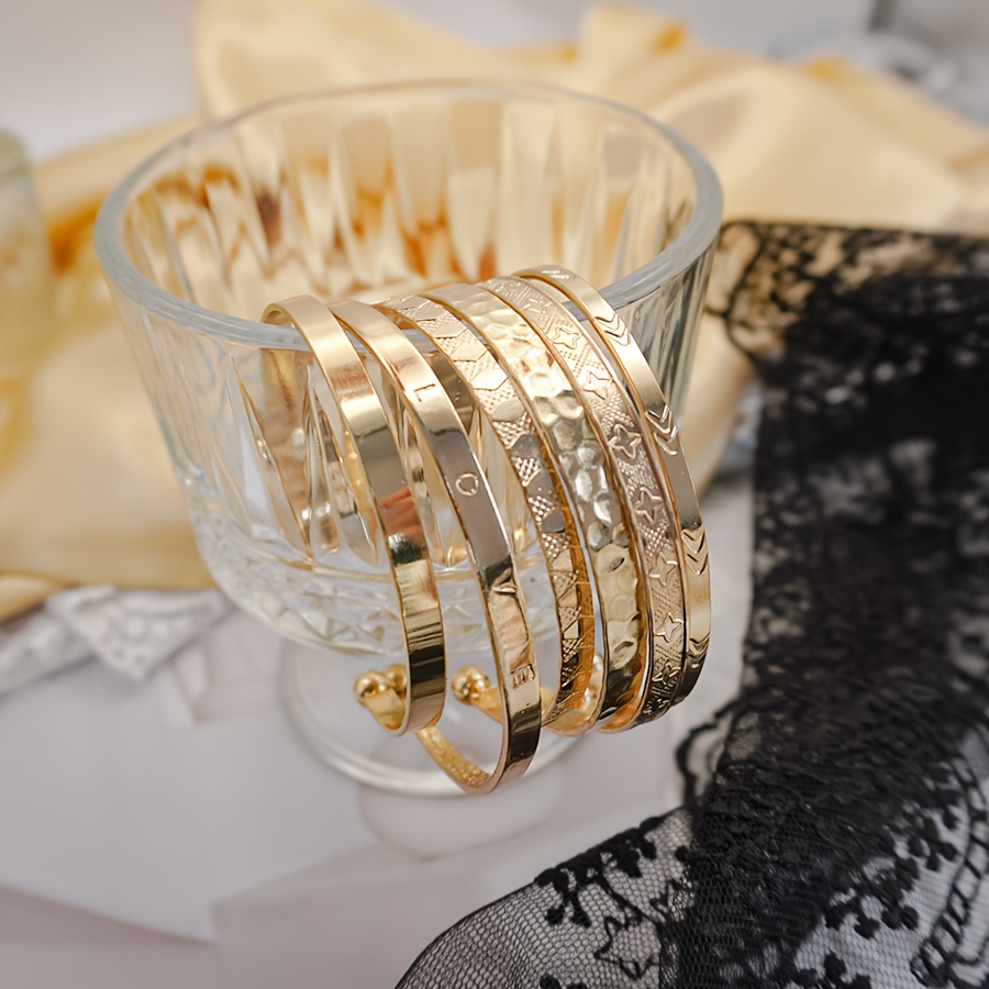 Image of 6pcs Elegant Fashion Exquisite Open Cuff Bracelets, Easy Trendy Versatile Jewelry Additions, Suitable For Women' Wear And Party Holiday Gifting