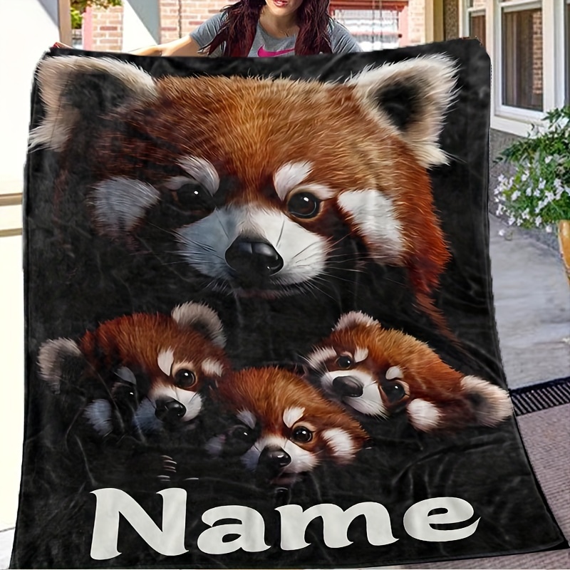 

Customizable Throw Blanket With Personalized Name - Hypoallergenic, Machine Washable, Tear-resistant Polyester Knitted Blanket For All , Multipurpose Animal Print For Travel And Camping