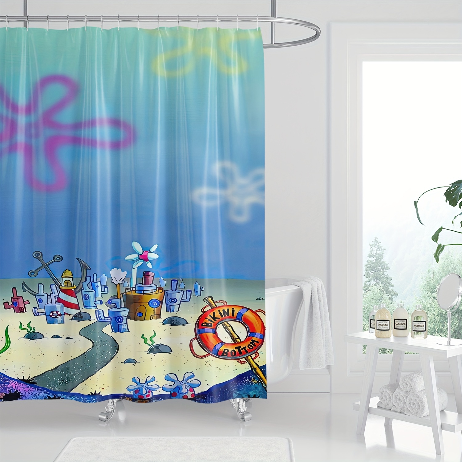 

Seasonal Anime Underwater Print Shower Curtain With Hooks - Machine Washable, Waterproof, Knit Fabric, Artistic Design, Suitable For All Seasons