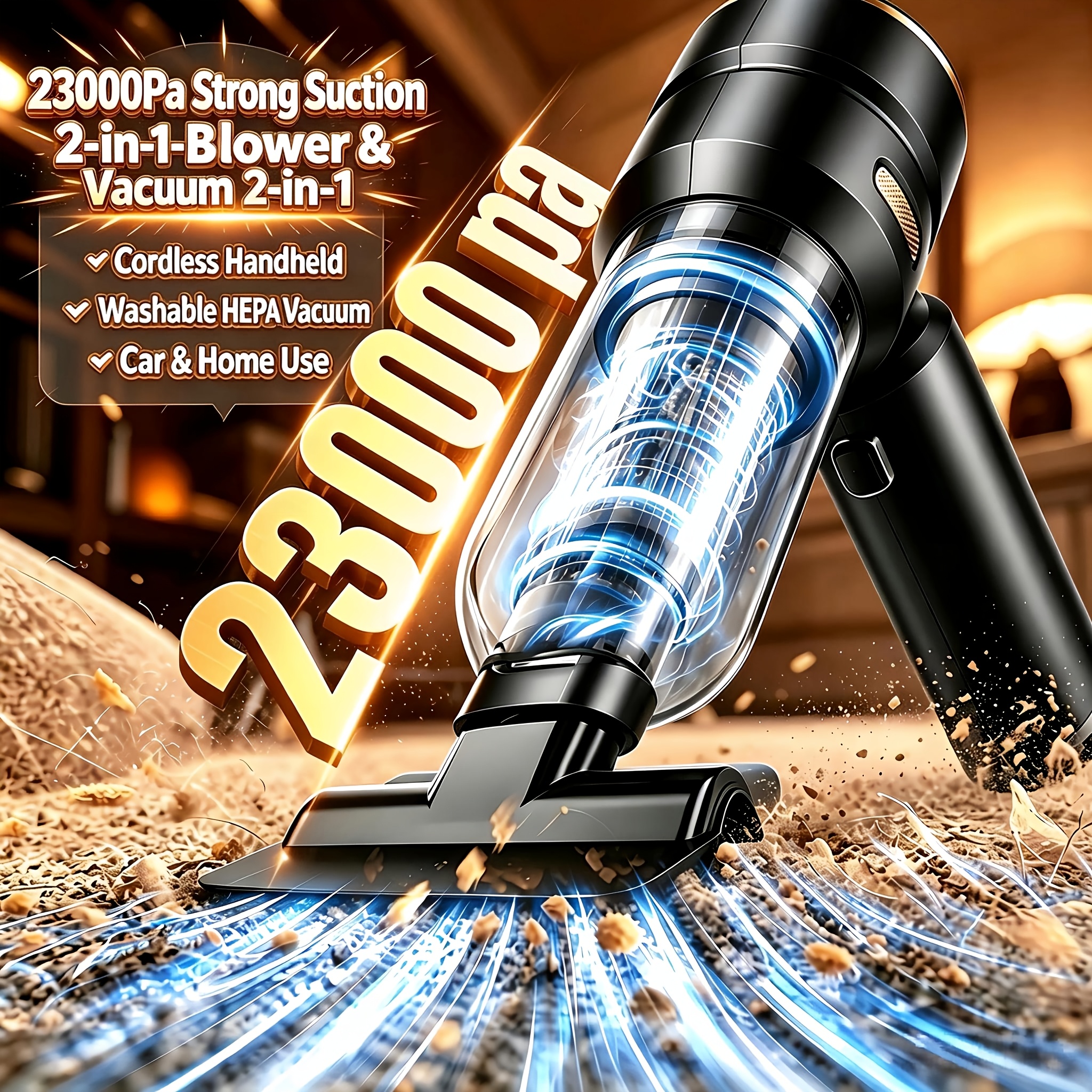 TEMU 2-in-1 Blower And Vacuum Cleaner Car, High Vacuum Cleaner, Cordless Rechargeable Handheld Vacuum Cleaner With 23000pa Suction, Washable Hepa