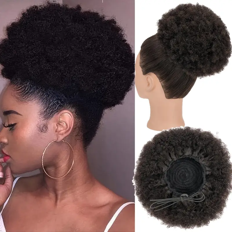 100 human hair afro hair extensions ponytail hairpieces drawstring hairpieces short curly afro hairpieces 10 inch large net details 0