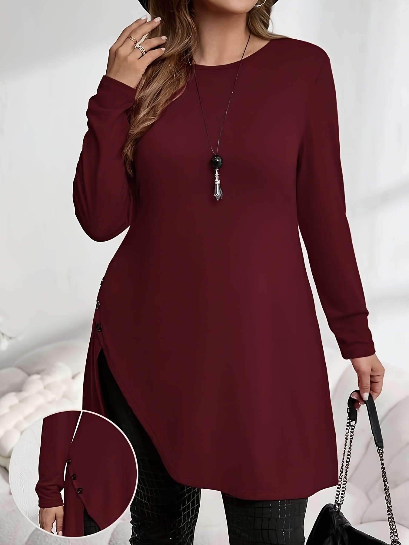 plus size womens elegant loose fit long sleeve t shirt dress