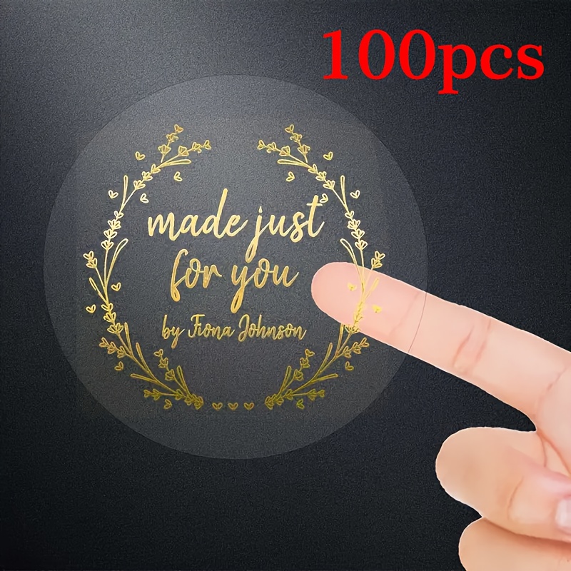 TEMU Handmade Lavender Heart-shaped Wreath Golden Transparent Stickers, 100pcs Per Pack