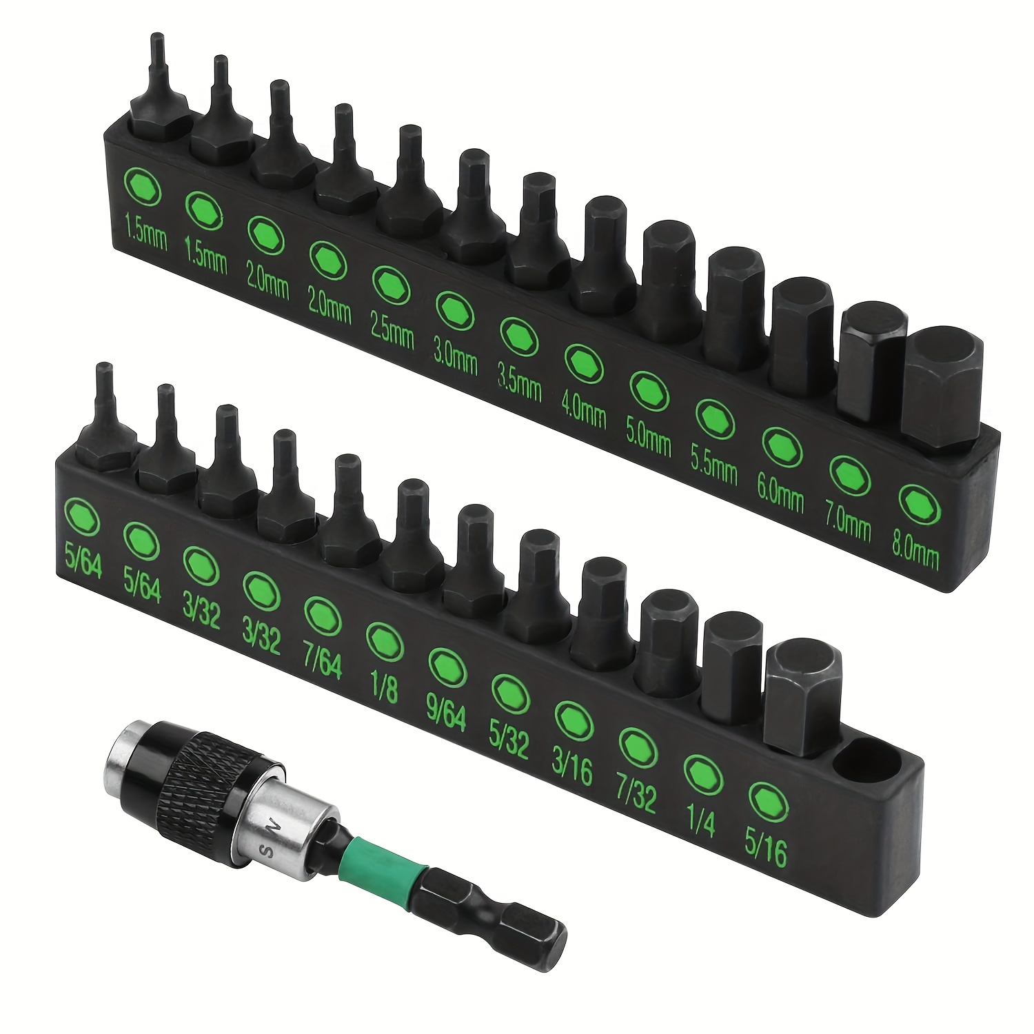 TEMU 26pcs Hex Head Allen Wrench Drill Bit Set, 1/4hex Shank Quick Change Bit Holder, Metric And Sae S2 Steel Hex Bits Set