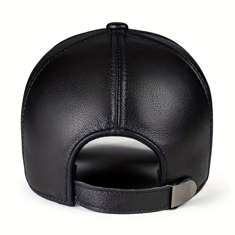 Unisex Black Genuine Leather Baseball Cap