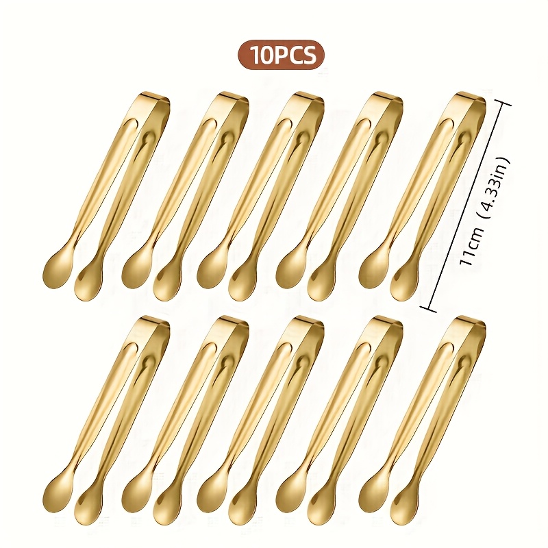 TEMU 10pcs Of High Quality Stainless Steel Mini Tongs, Durable Ice Cube Candy Tongs, Suitable For Tea Party And Kitchen Use, For Snacks, Salads, , Cheese, Ice Cubes, Buffet, Barbecue, Wedding